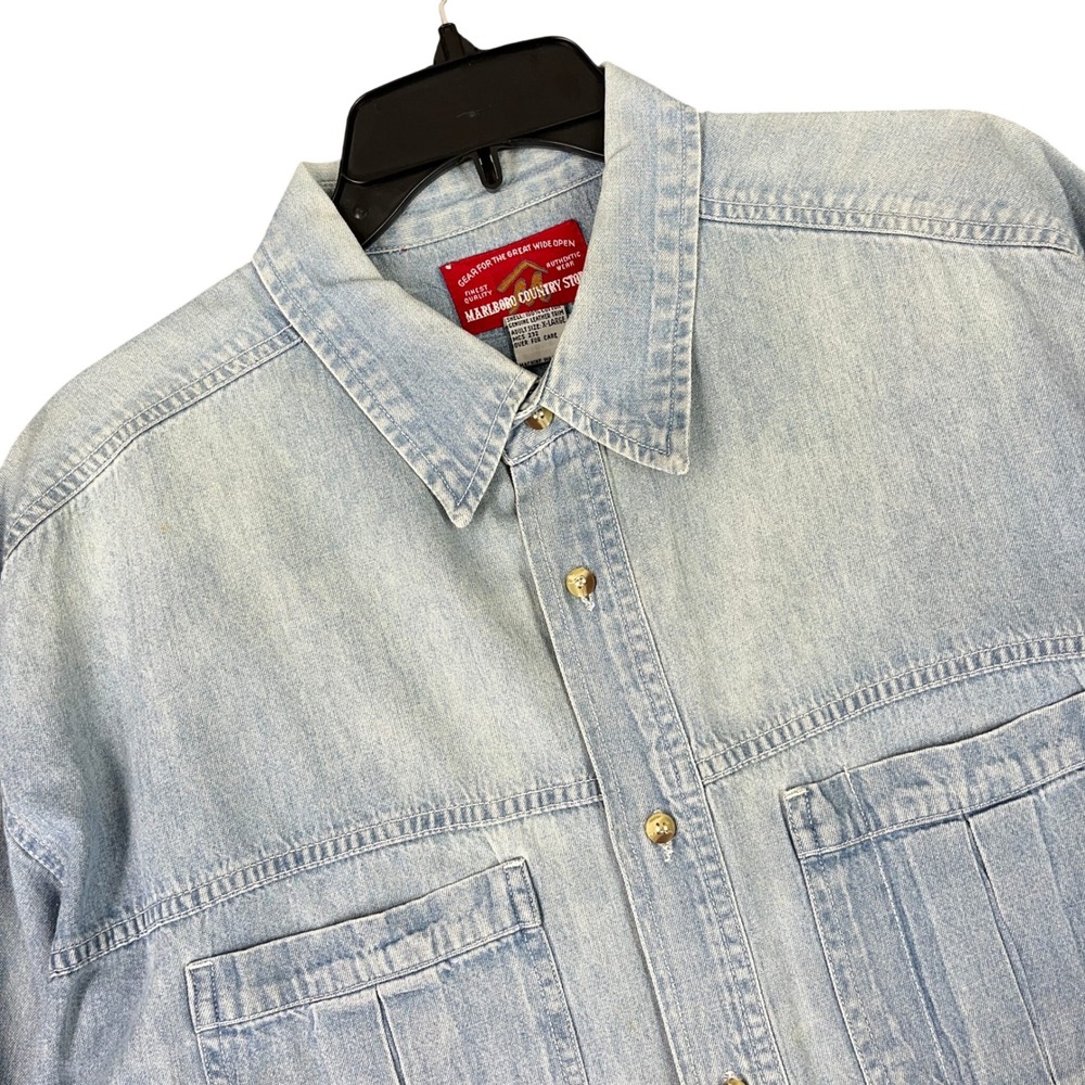 Vintage Marlboro Country Store Denim Shirt Mens XL Button Up Western Work Grunge
